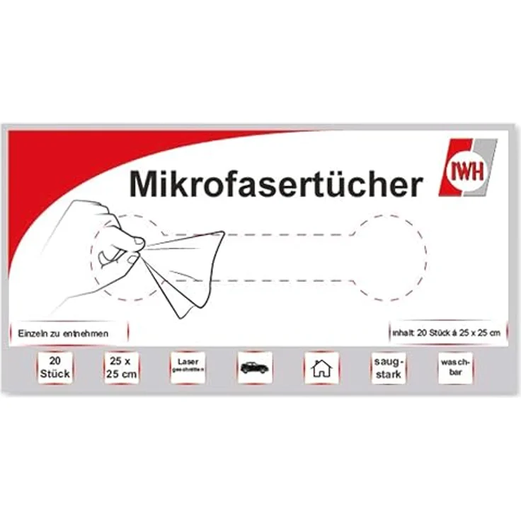 IWH Mikrofasertücher im Karton 071125, 20 Stck, 250 x 250 mm, extrem saugfähig, schnelltrocknend