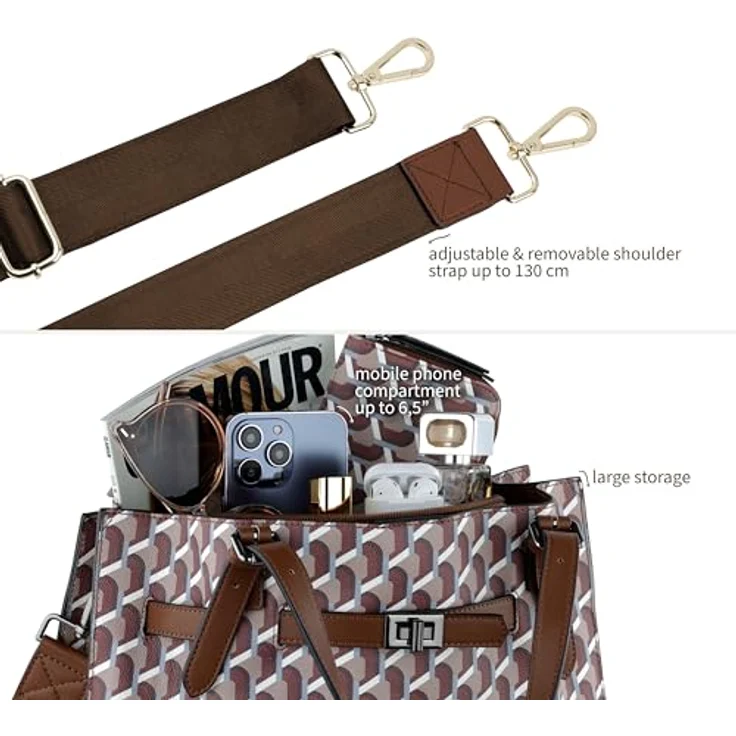 Bugatti Ella Shoulderbag L, elegante Tote Bag aus Kunstleder mit 2 Tragevarianten, braun – Bild 5