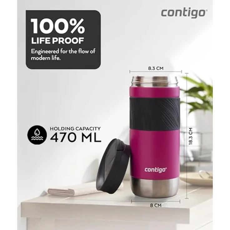 CONTIGO BYRON, Edelstahl Trinkflasche 470ml in Dragnfruit mit Thermobecher – Bild 5