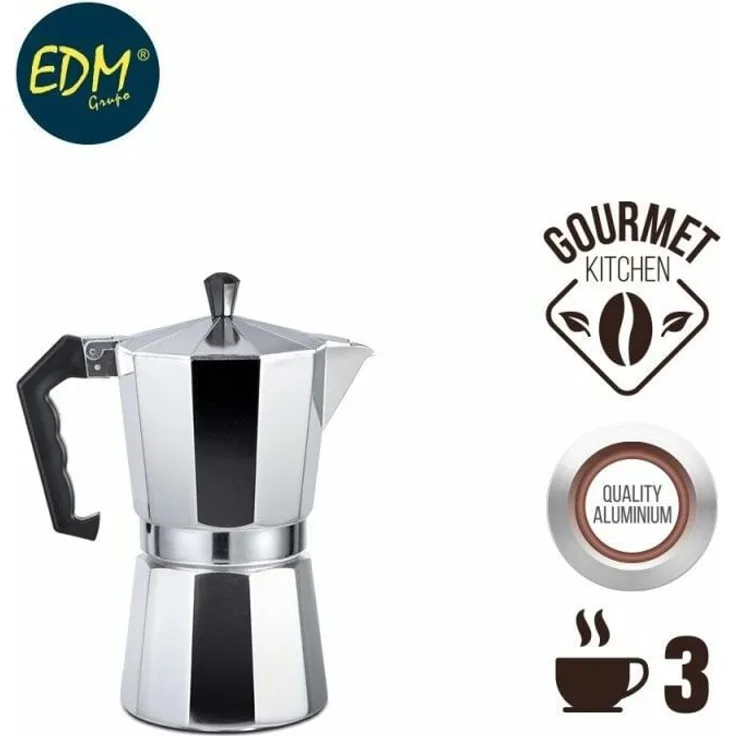 EDM Gourmet Kitchen 3-Tassen-Kaffeemaschine aus Aluminium, geeignet für Gas-, Ceran- und Elektroherde