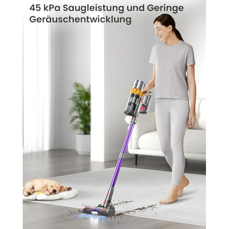 Anyson Stars 5, 45000Pa/550W/70Min Staubsauger Kabellos, 1.6L Akku Staubsauger Super Leise, Selbstladender mit LED Display/Anti-Tangle-Bürste, Stabstaubsauger (Weiß) – Bild 2