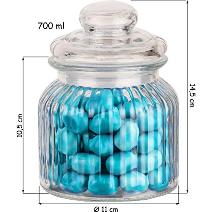 BigDean 3x Bonbongläser Bonboniere, 700 ml Vorratsgläser mit Deckel für Süßigkeiten, Kekse, Kräuter & Gewürze, Vintage Design – Bild 4
