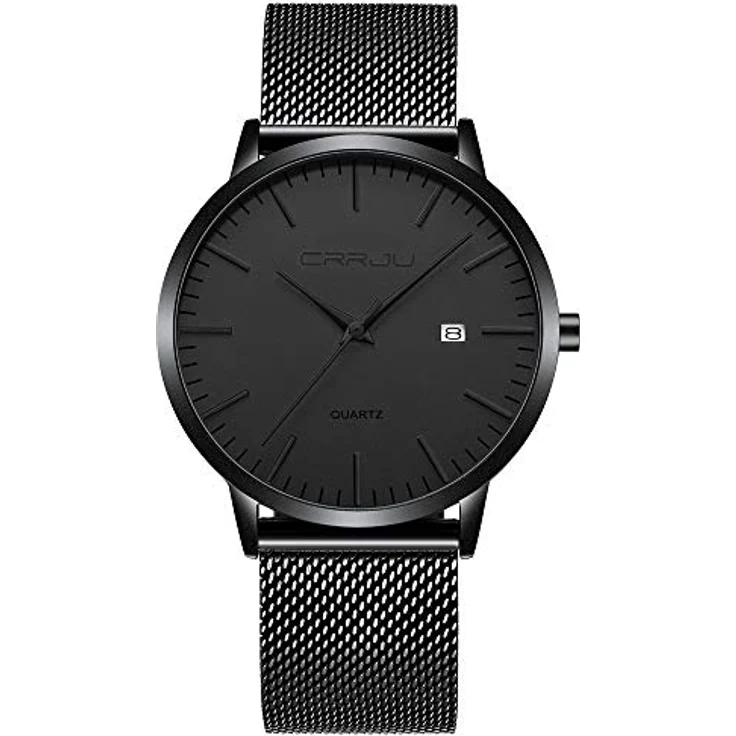 CRRJU Ultra Dünne Herren Uhr, Wasserdichte Armbanduhr mit Schwarz Edelstahlband, Analog Quarz, Business Modell – Bild 1