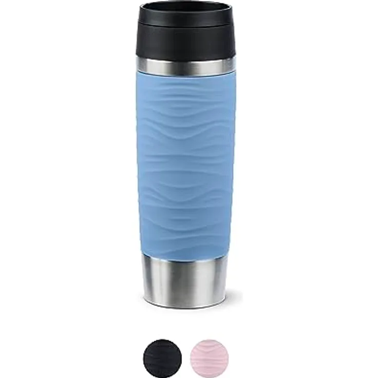 Emsa N20226 Travel Mug Wave Isolierbecher 0,5 Liter | neuer Komfort-Schraubverschluss | Edelstahl | 6h heiß und 12h kalt | 100% dicht | spülmaschinenfest | 360°-Trinköffnung | Pastellblau