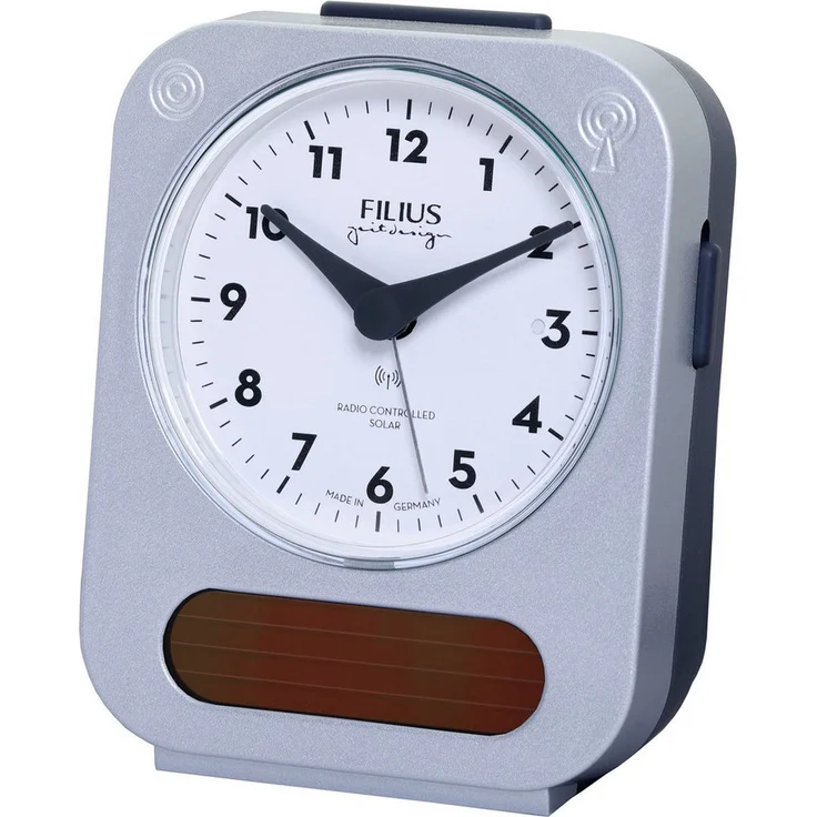 FILIUS zeitdesign Funkwecker Solar, analog mit Beleuchtung, silberfarben-grau, Made in Germany – Bild 1