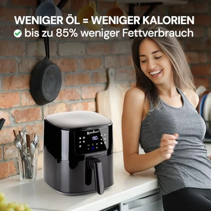 ROSMARINO 5L Infinity Vision XL Heißluftfritteuse Airfryer mit LED-Anzeige, Backofen und Mikrowelle - Schwarz – Bild 5