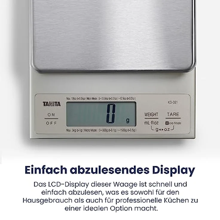 Tanita KD321SV33 Küchenwaage 3 kg mit Feinteilung 0.1 g – Bild 4
