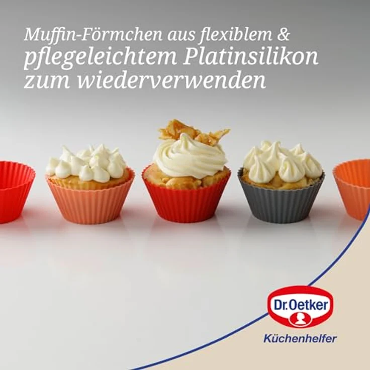 Dr. Oetker Silikon-Muffinförmchen, Silikonformen für Muffins und Cupcakes (Farbe: grau, rot und hellrot) - spülmaschinengeeignet, Menge: 1 x 12er Set – Bild 6