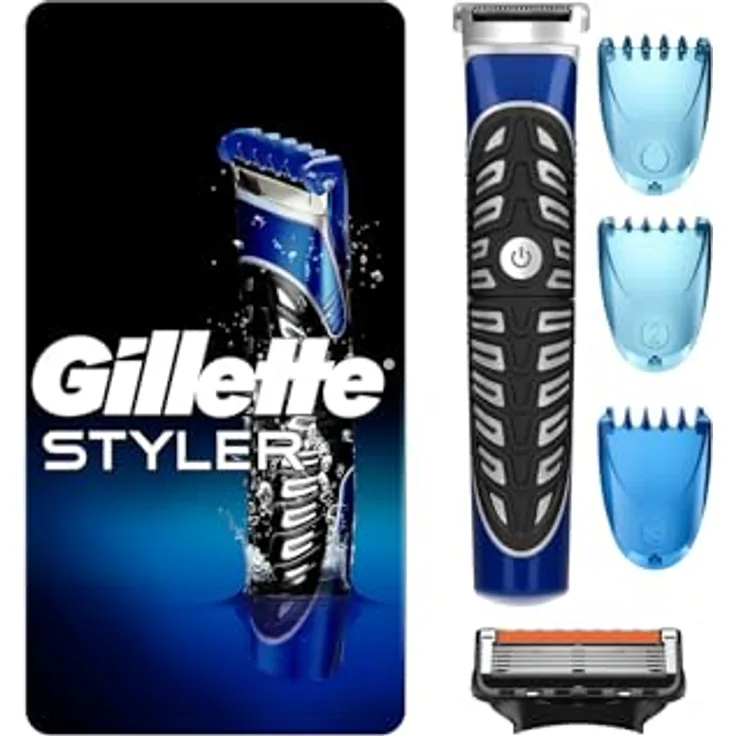 Gillette Styler Trimm- und Rasiergerät 4 in 1, abwaschbar mit Schneideaufsätzen für präzises Rasieren