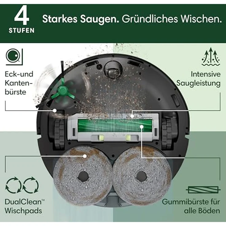 iRobot Roomba Plus 405 Combo Robot + AutoWash Dock Saugroboter mit Wischfunktion - Clearview LiDAR - 7000Pa - DualClean Wischpads - SmartScrub - Teppicherkennung - 75 Tage Entleerung - Schwarz – Bild 3