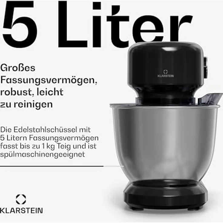 Klarstein Bella Evo Küchenmaschine – 1500W, 5L Edelstahlschüssel, 12 Geschwindigkeitsstufen, Planetenmischsystem, Schwarz – Bild 3