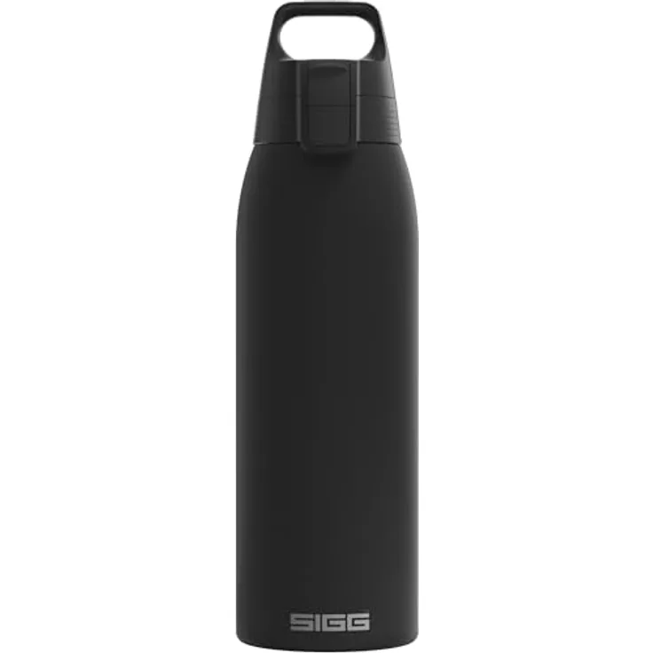 SIGG Shield Therm One, Isolierte Trinkflasche für kohlensäurehaltige Getränke, Auslaufsicher, Spülmaschinenfest, BPA-frei, 90% recycelter Edelstahl, Schwarz, 1L