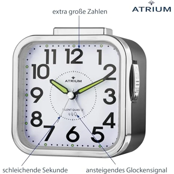 Atrium A530-7 Seniorenwecker, analoger Quarz-Wecker mit extra lautem Glockensignal und großen Zahlen, schwarz – Bild 4