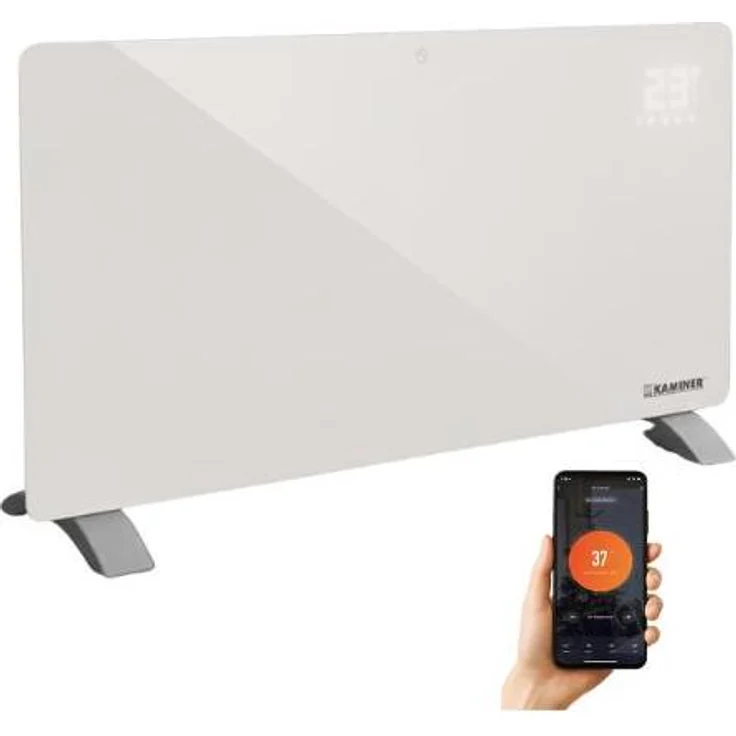 KAMINER ZELVA Glaskonvektor Elektroheizkörper 2500 W, WiFi App & Fernbedienung, Thermostat 5-50°C, Timer & Wochenplan, Weiß