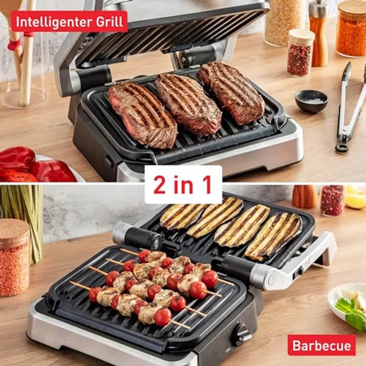 Tefal Kontaktgrill GC773D OptiGrill 2-in-1 mit Grillzange, 2100 W, 9 Auto-Programme, aufklappbar, intelligenter Grill & BBQ – Bild 5