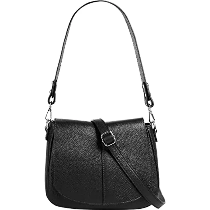 Cluty Umhängetasche, echt Leder, Made in Italy, Höhe 18 cm x Breite 23 cm x Tiefe 8 cm, schwarz