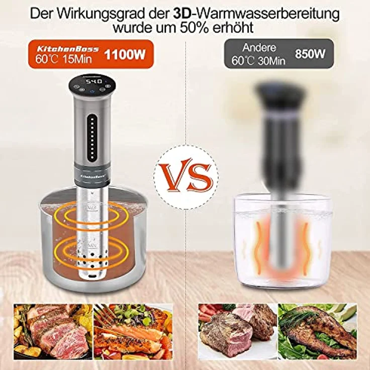 KitchenBoss KG310SDE Sous-Vide Garer, 1100 Watt, 15 Liter Fassungsvermögen, silber, Edelstahl – Bild 4