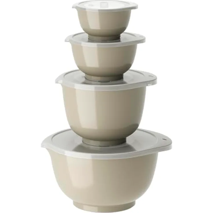 Rosti Margrethe Schüssel Set, 8-teiliges Rührschüssel Set aus recycelbarem Kunststoff, 4 Schüsseln (0,25L, 0,5L, 1,5L, 3L) mit Deckeln, Humus, spülmaschinenfest und mikrowellengeeignet