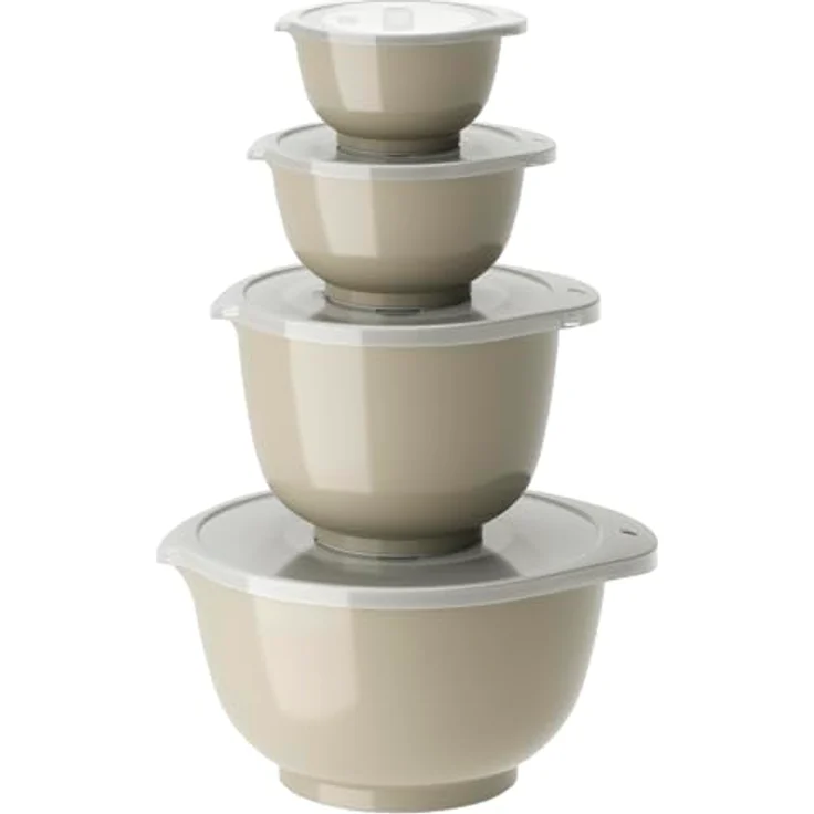 Rosti Margrethe Schüssel Set, 8-teiliges Rührschüssel Set aus recycelbarem Kunststoff, 4 Schüsseln (0,25L, 0,5L, 1,5L, 3L) mit Deckeln, Humus, spülmaschinenfest und mikrowellengeeignet – Bild 1