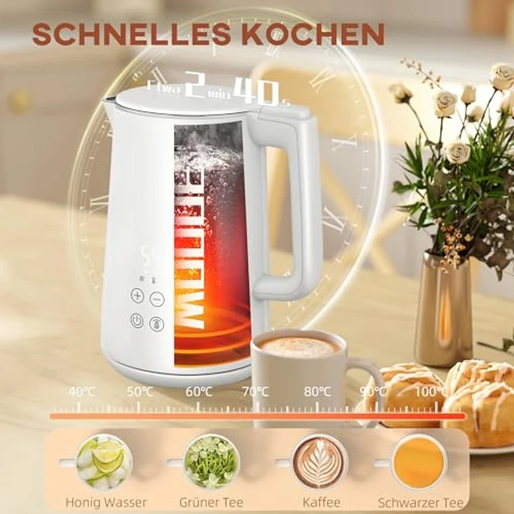 HOMCOM Toaster Wasserkocher Set, 1,5L Wasserkocher mit 2200W und 7 Temperatureinstellungen, Toaster für 2 Scheiben mit 7 Bräunungsstufen, Weiß – Bild 4
