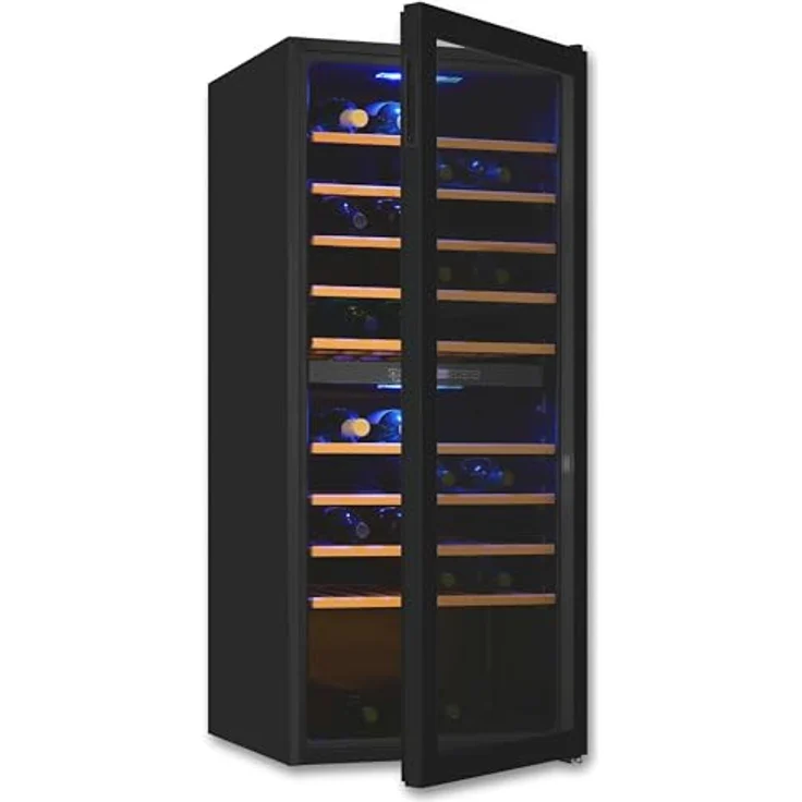Exquisit Weinkühlschrank WS2-114-GTE-160G, 2 Zonen für 114 Flaschen, 220 Liter, Umluftventilator, digitale Temperaturanzeige, schwarz – Bild 1