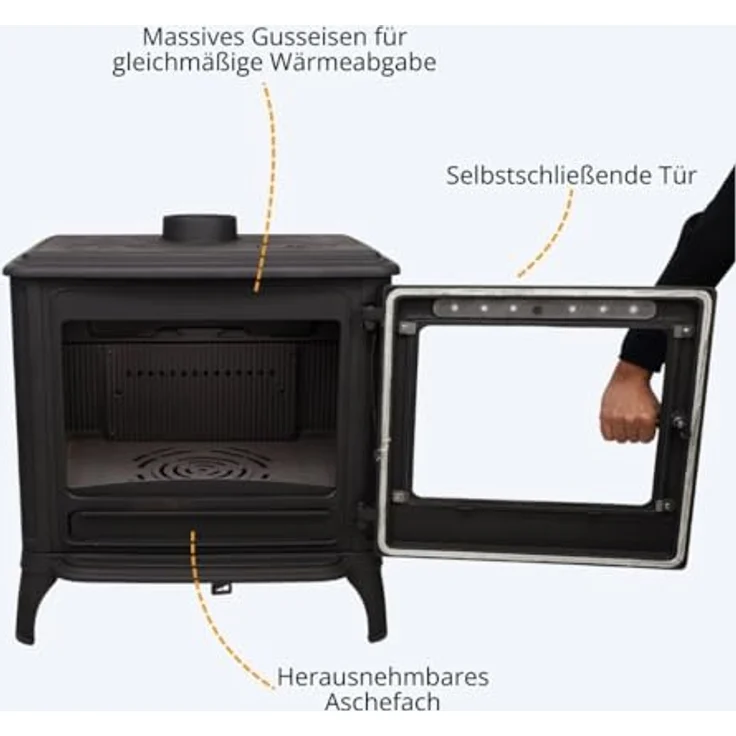 365® Kaminofen Ferrox 75, Gusseisen schwarz, 10,5 kW Nennwärmeleistung, mit Scheibenspülung und Aschekasten – Bild 4