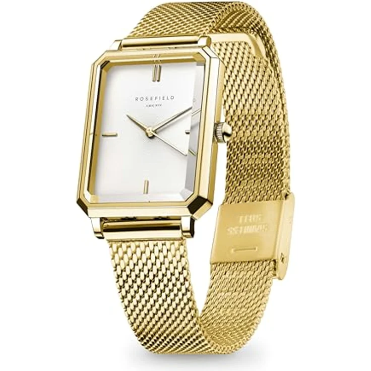 Rosefield Octagon XS Mesh Gold, Armbanduhr mit weißem Zifferblatt, 19.5 x 24 mm Goldgehäuse, Edelstahl, wasserdicht bis 3 ATM – Bild 3