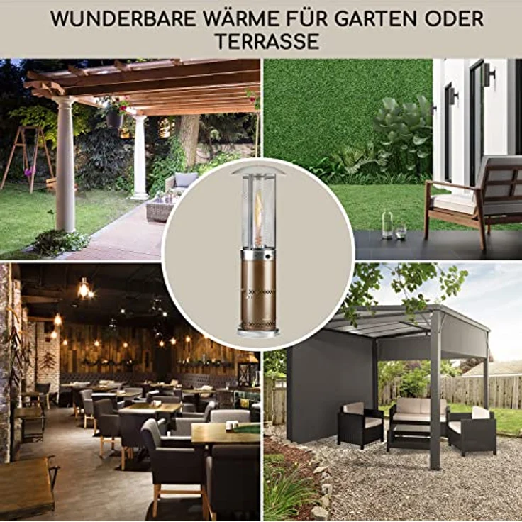 Blumfeldt Heizpilz Gas für Terrasse, Garten & Balkon, 360°Flammen-Blick, Elektrische Zündung, Bodenrollen, schwarz – Bild 5