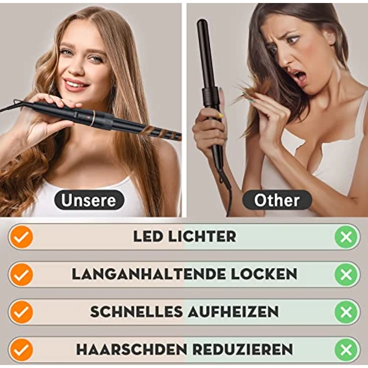 Lockenstab Große und Kleine Locken Set - 6 in 1 Mit Verschiedenen Aufsätzen Antistatische Keramik Turmalin Beschichtung Welleneisen für Beach Waves – Bild 5