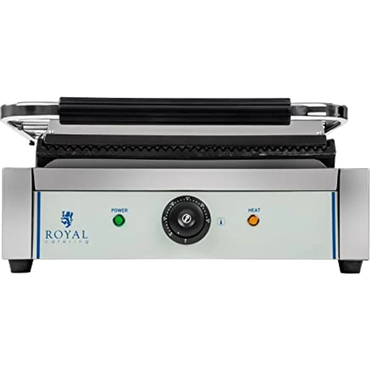 Royal Catering Kontaktgrill RCKG-2200-G, Elektrogrill mit 2200 W Leistung, geriffelte Gusseisenplatten, Edelstahl-Gehäuse – Bild 5