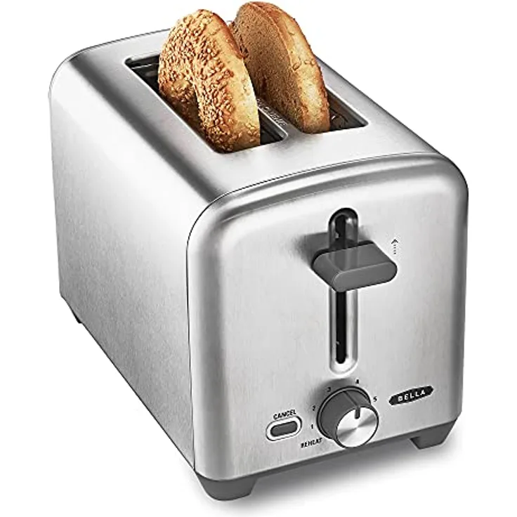 BELLA 2 Slice Toaster, Quick & Even Results Every Time, Wide Slots Fit Any Size Bread Like Bagels or Texas Toast, Drop-Down Crumb Tray for Easy Clean Up, Stainless Steel