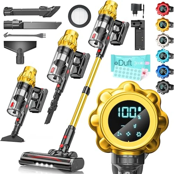 KESSER® Akku Staubsauger STS34, kabellos mit bis zu 70 Min. Laufzeit, HEPA-Filter, LED-Display und Anti-Tangle-Bodenbürste für Hartböden und Teppiche – Bild 1