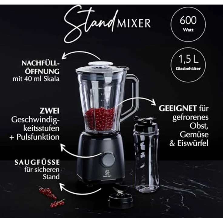 Stanley Rogers Standmixer und Smoothie Maker, 600W mit 1,5L Glasbehälter und 550ml To Go Trinkflasche, ideal für Smoothies und Crushed Ice – Bild 2