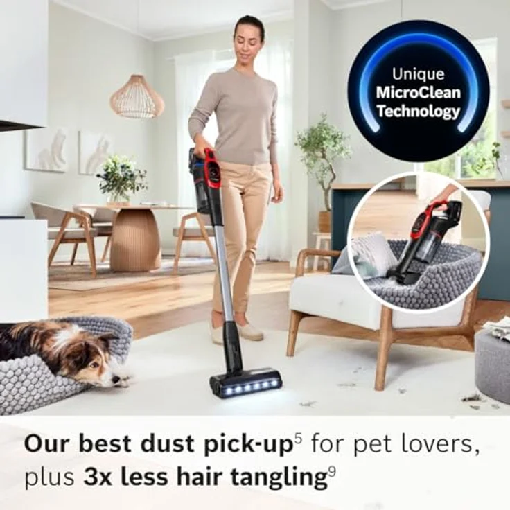 Bosch Unlimited 9 ProAnimal BBS931PET, Akkustaubsauger mit MicroClean-Technologie, motorisierter Mini Power-Düse, HEPA-Filter und 3-in-1 Zubehör, rot – Bild 3