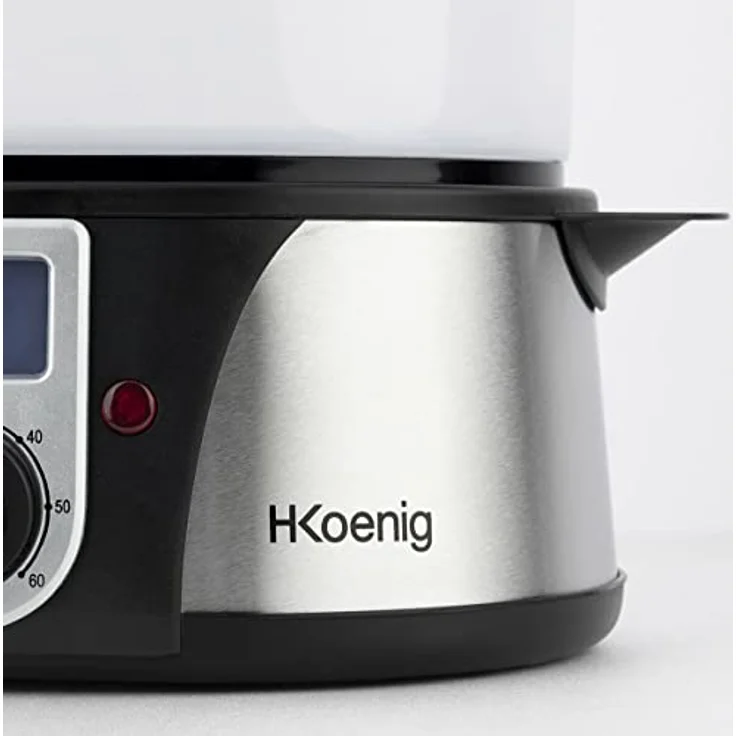 H.Koenig VAP12 Dampfgarer - 3 Garschüssel - 12 L Fassungsvermögen - Timer - 1000 W - LCD-Anzeige - Edelstahl - schwarz – Bild 4