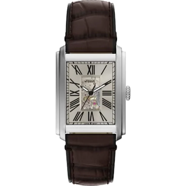 Fossil Carraway ME3272, Herren 30MM Edelstahl-Armbanduhr mit beigem und goldfarbenem Zifferblatt, braunem Lederband, wasserdicht bis 50 m – Bild 1