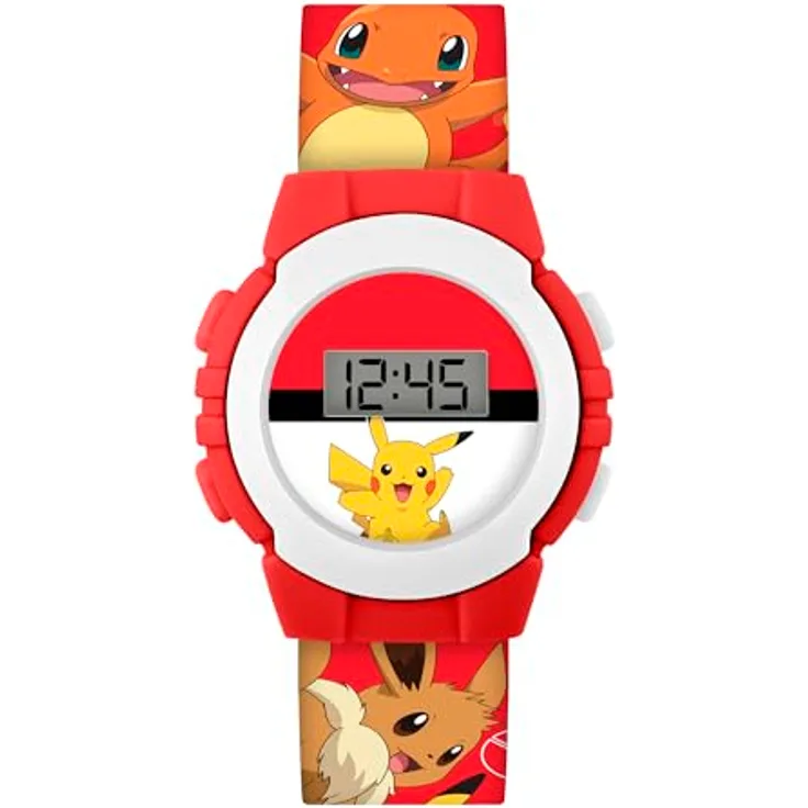 Accutime Digitale Armbanduhr POK4374, Quarzarmbanduhr mit Pokéball & Pikachu Zifferblatt, Rot, mehrfarbig, Modern