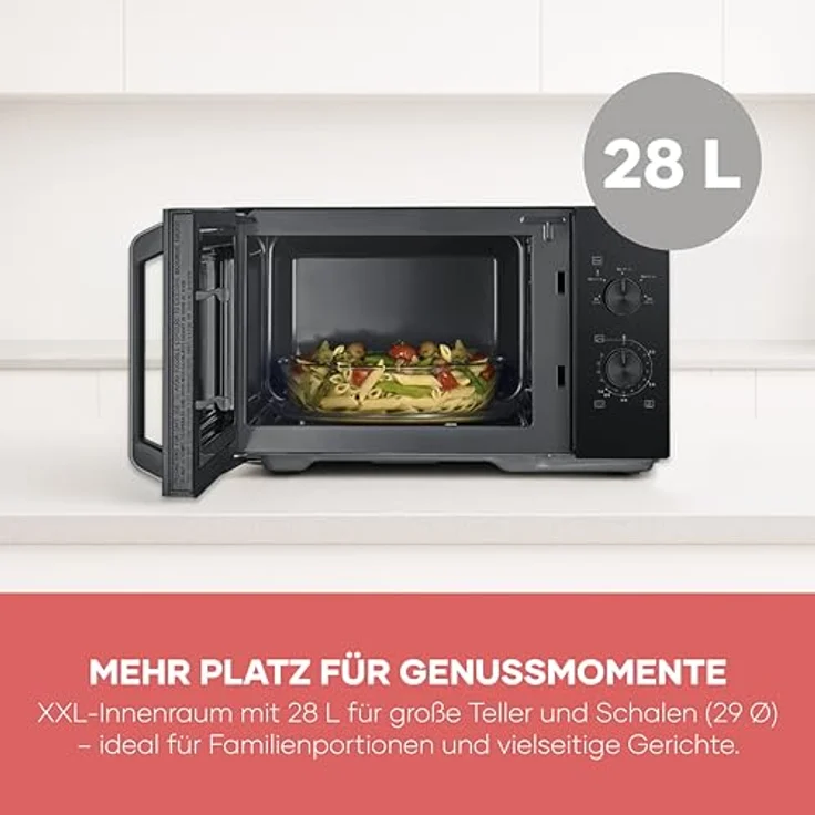 Severin MW7796, Mikrowelle mit 28 Litern XXL-Innenraum, 5 Leistungsstufen und automatischer Abschaltung, Schwarz – Bild 6