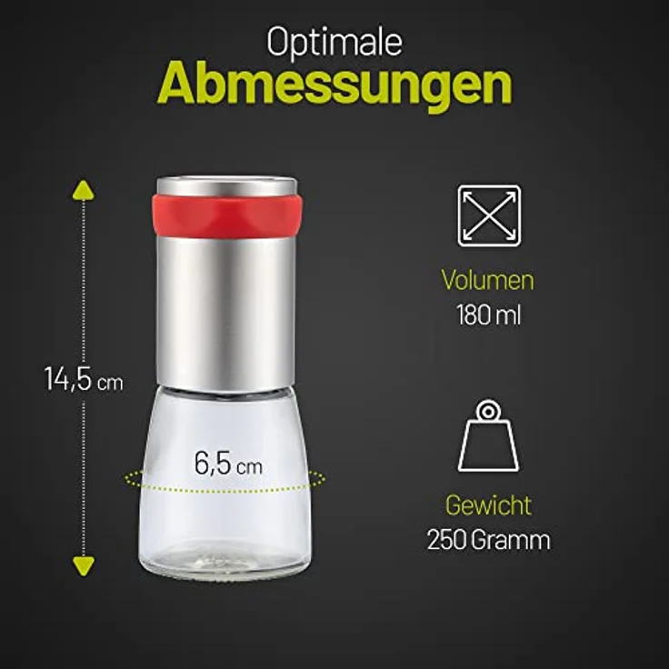 ZOLMER® Chilimühle Edelstahl & Glas, Gewürzmühle mit hochwertigem Edelstahl-Schneidwerk und Aroma-Schutzdeckel für grobe Gewürze & Chili – Bild 4