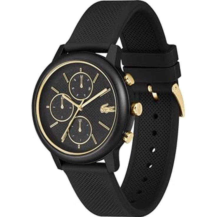 Lacoste.12.12 Move, Multifunktionsuhr für Herren mit schwarzem Silikonarmband, 42mm Aluminiumgehäuse, schwarzes Zifferblatt mit goldenen Akzenten, 5 ATM wasserdicht – Bild 3