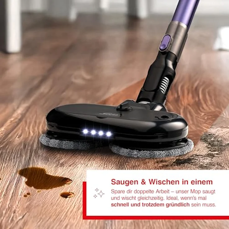Solis of Switzerland Wischdüse Zubehör Elektrischer Mopp, 2-in-1 Reinigungssystem für Flexi Vac Cleaner 350 (Typ 6000) mit Mikrofaser-Pads und LED-Beleuchtung – Bild 3