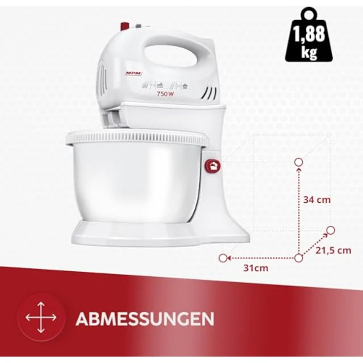MPM MMR-16Z Handmixer 750 W mit Edelstahl-Topf, weiß – Bild 4