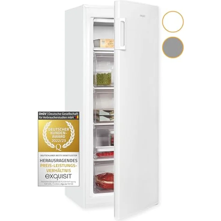 Exquisit Gefrierschrank GS230-H-040E weiss | Tiefkühlschrank Gross 168 Liter | 4* Gefrieren | Gefrierschrank Gross | Türanschlag wechselbar – Bild 1