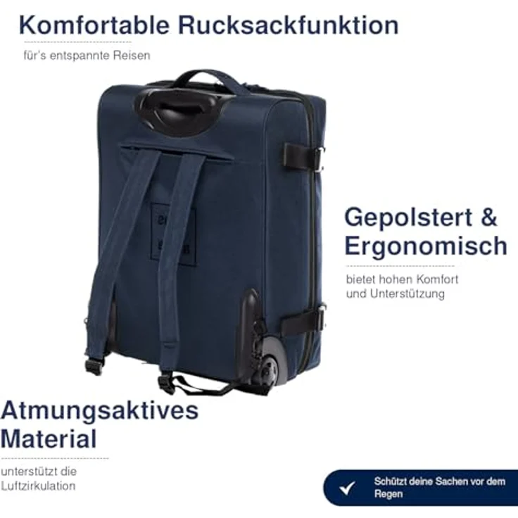 SONS OF ALOHA Backpacker Rucksack mit Rollen 3 in 1 - Handgepäck Koffer Kane Hybrid Backpack-Boardgepäck mit Rollen, 55 x 40 x 20 cm - wasserabweisend recyceltes PET, Ocean-blau - Multifunktionaler 2 in 1 Carry-On Rucksack-Trolley – Bild 3
