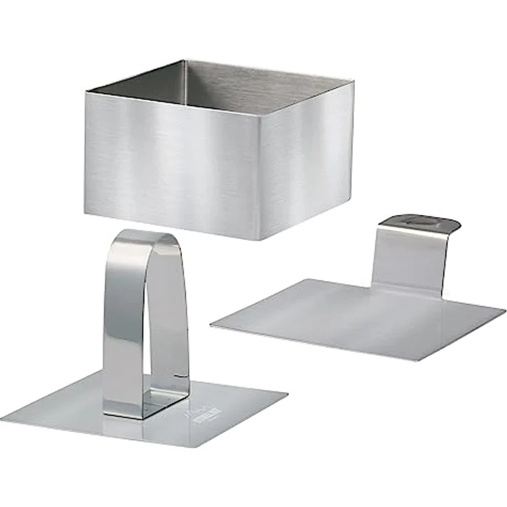 STONELINE Dessertringe und Speiseringe, Ring Set eckig, 8-teilig, Edelstahl, 6 Ringe, 1 Heber, 1 Stempel, Lebensmittel Presse, Dessertringe 8cm, Dessertring/Speisering – Bild 5