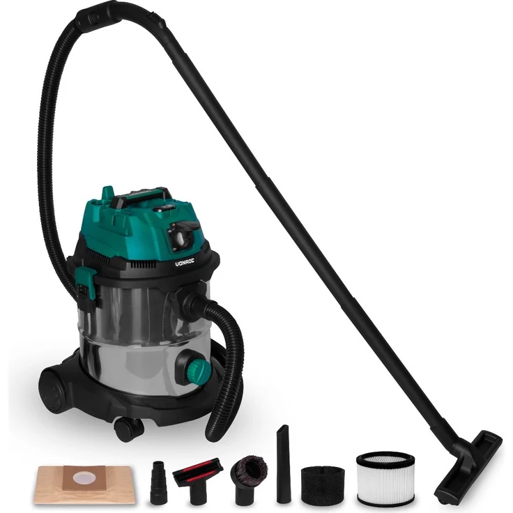 VONROC Profi Nass- und Trockensauger, 1400W mit 20L Edelstahlbehälter und integrierter Gebläsefunktion