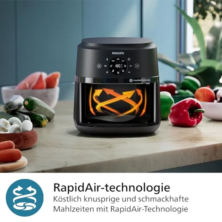 Philips Airfryer 2000 Series, Heißluftfritteuse mit 4,2L, digitalem Touchscreen, 13 Garoptionen, 9 voreingestellten Funktionen, 1500W Leistung, schwarz – Bild 4