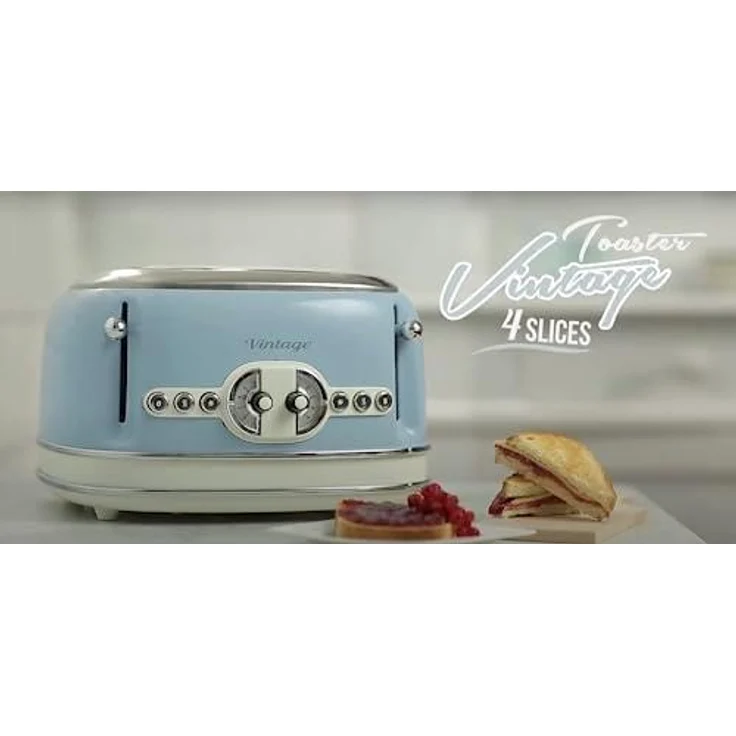 Ariete 156, Design-Toaster für 4 Scheiben,6 Toaststufen, 1600 W, Edelstahl, 4 Brotschlitze, Blau – Bild 6