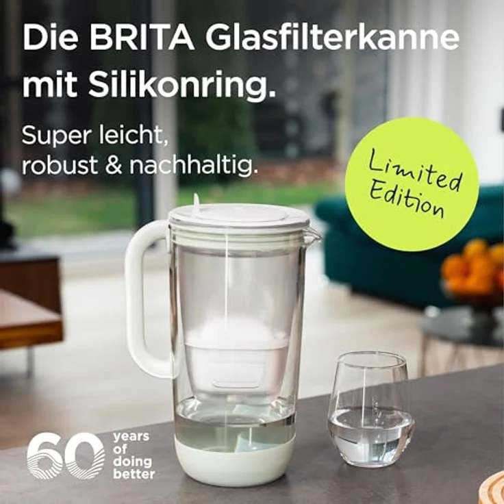 BRITA MAXTRA Glas-Wasserfilter Kanne in sanftem Grün, inkl. 1x Pure Performance Filter, hitzebeständiges Borosilikatglas, LED Smart Light, spülmaschinengeeignet – Bild 2