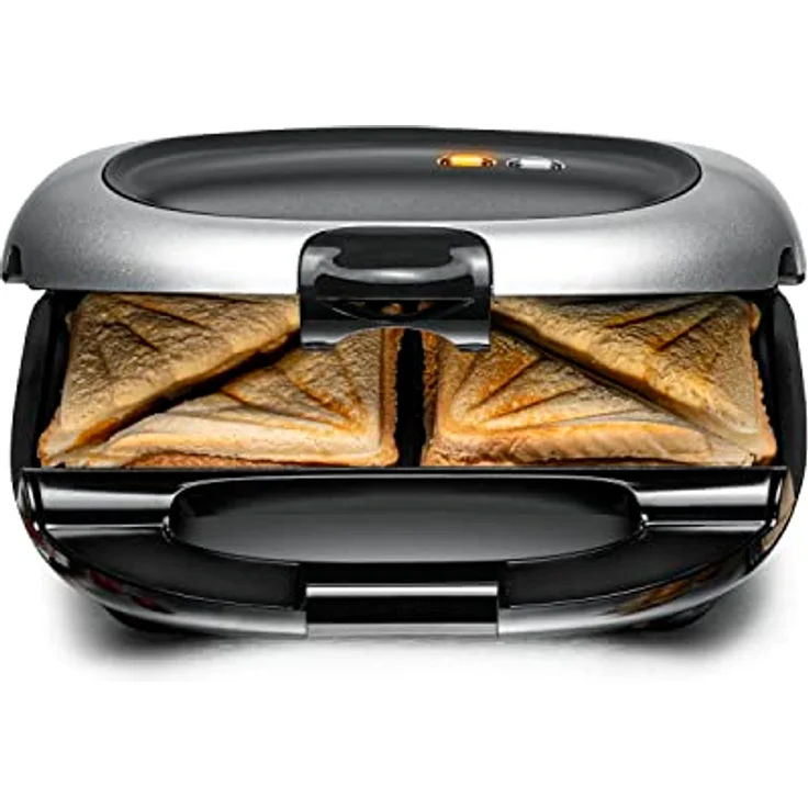 ROMMELSBACHER Sandwich Maker ST 1000 - extra tiefe Backmulden, für 2 American XL Sandwiches, Antihaftbeschichtung, Überlaufschutz, Rundum-Versiegelung, hohe Trennstege, platzsparende Aufbewahrung – Bild 1